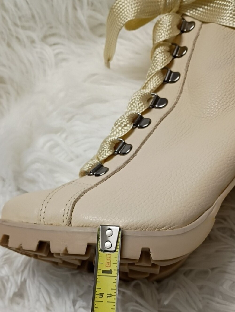 SCHUTZ Zhara Eggshell Lace-Up Faux-Fur Block Heel Combat Moto Ankle Boots 7.5 - Picture 13 of 16